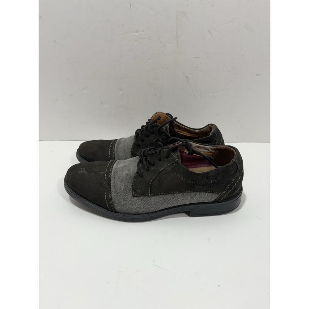 Clarks Collection Mens 7 Garren Cap-Toe‎ Black Gray Suede Oxford Dress Shoe
